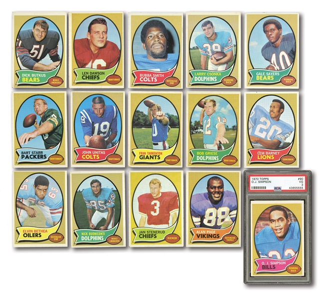 1970 TOPPS FOOTBALL PARTIAL SET (207/263) PLUS (202) DUPLICATES INCL. MULTIPLES OF HOFERS AND STARS (409 TOTAL)