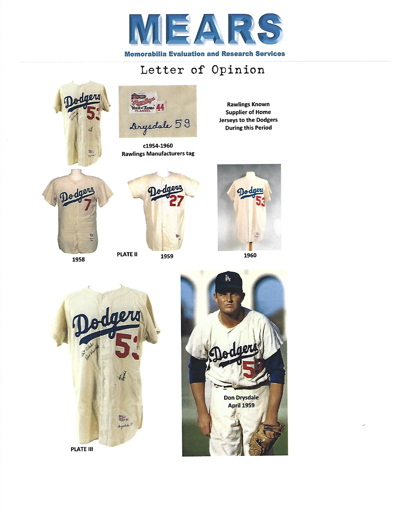 1959 Don Drysdale Game Worn Los Angeles Dodgers Jersey (MEARS A10