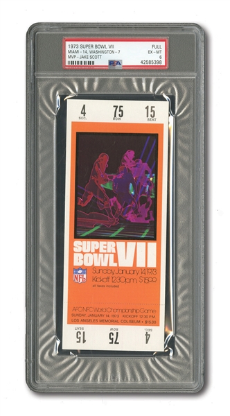 1973 SUPER BOWL VII (MIAMI 14 - WASHINGTON 7) FULL TICKET PSA EX-MT 6