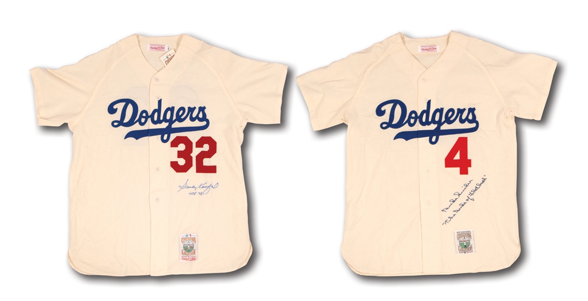SANDY KOUFAX AND DUKE SNIDER PAIR OF AUTOGRAPHED DODGERS MITCHELL & NESS THROWBACK JERSEYS