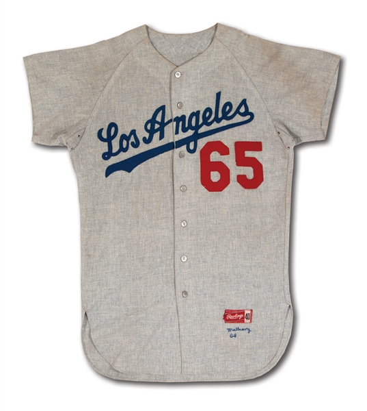 1964 GREG MULLEAVY LOS ANGELES DODGERS (COACH) GAME WORN ROAD #65 JERSEY