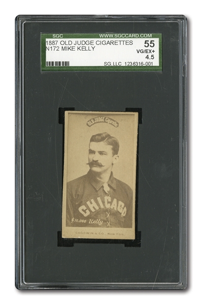 1887-90 OLD JUDGE N172 MIKE "KING" KELLY (CHICAGO PORTRAIT, NO CAP) SGC 55 VG-EX+ 4.5 - EXTREMELY RARE VERSION!