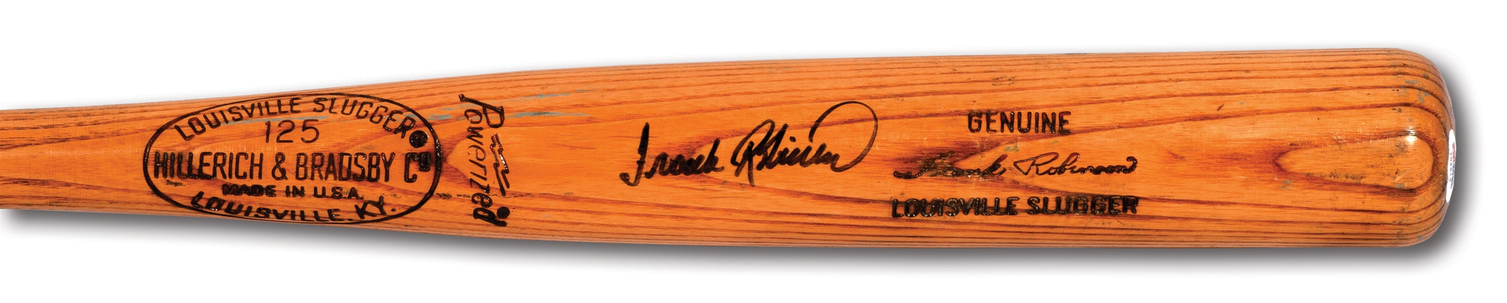 1974-75 FRANK ROBINSON AUTOGRAPHED HILLERICH & BRADSBY PROFESSIONAL MODEL R161 GAME USED BAT (PSA/DNA GU 8.5)