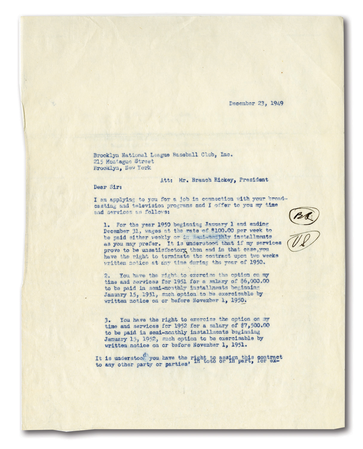 Lot Detail - VIN SCULLY'S FIRST BROOKLYN DODGERS CONTRACT (12/23