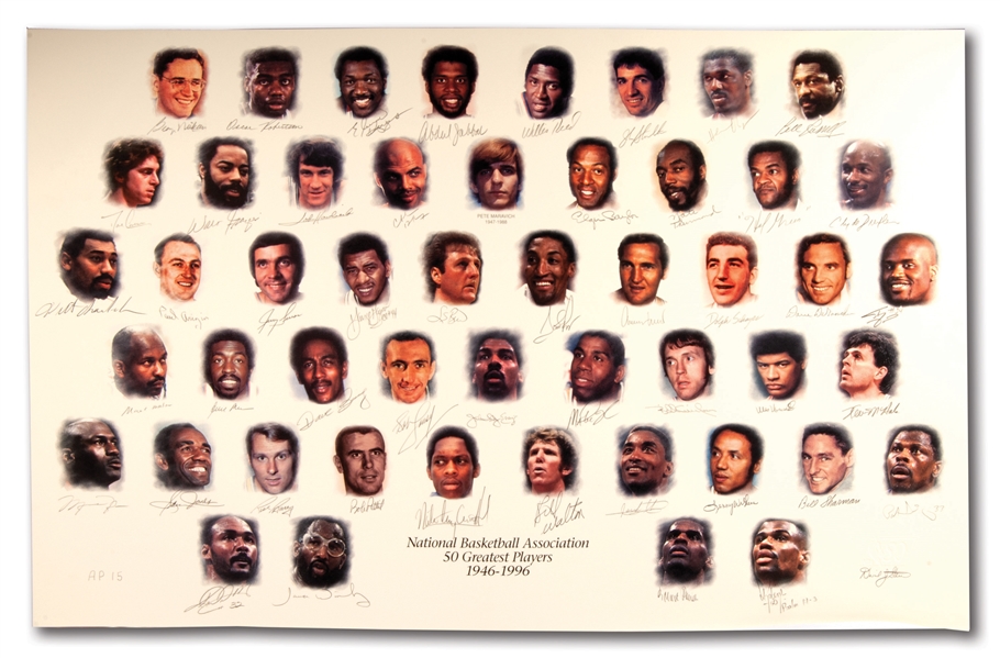 1996 NBAS 50 GREATEST PLAYERS SIGNED LITHOGRAPH - FIELD OF DREAMS AP EDITION #15/30 (SAM BATTISTONE COA)