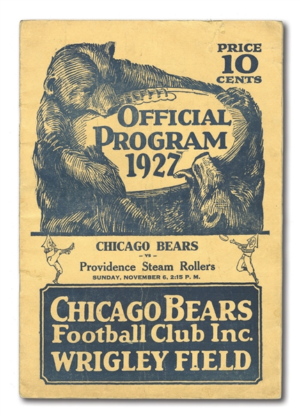 NOV. 6, 1927 CHICAGO BEARS VS. PROVIDENCE STEAMROLLERS NFL GAME PROGRAM