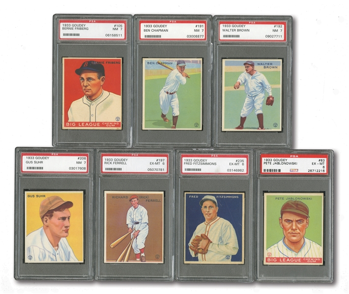 1933 GOUDEY LOT OF (13) INCL. #197 RICK FERRELL - ALL PSA GRADED EX 5 THROUGH NM 7