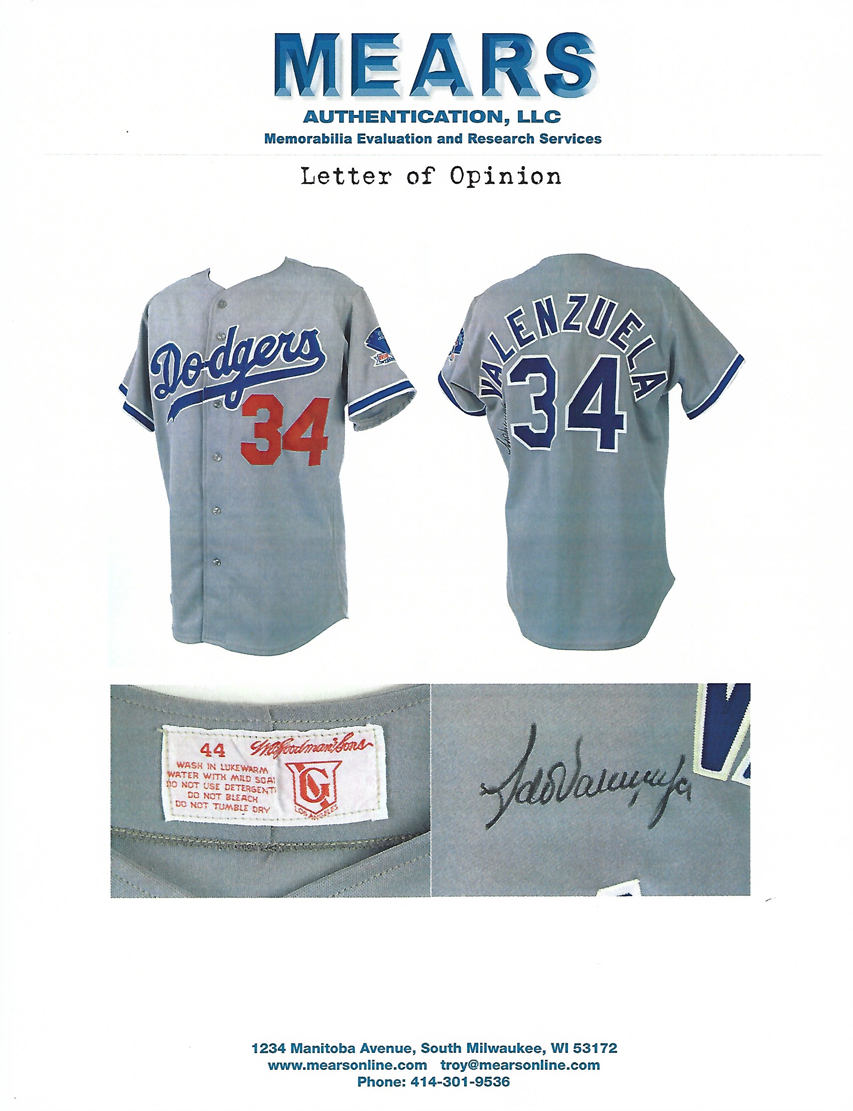 Charitybuzz: Fernando Valenzuela Signed LA Dodgers Jersey