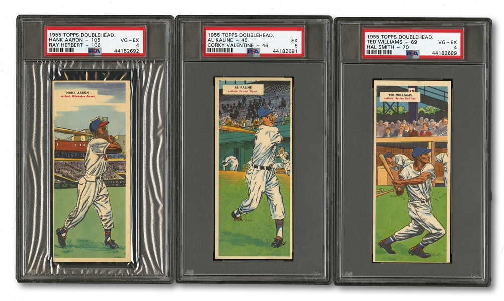 1955 TOPPS DOUBLE HEADERS COMPLETE SET OF (66) WITH THREE PSA GRADED AND RARE "UNPERFORATED" JACKIE 