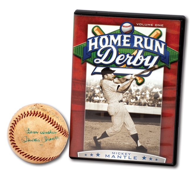 DEC. 1959 "HOME RUN DERBY" (TV SERIES) FIRST EPISODE USED BASEBALL SIGNED BY MICKEY MANTLE, WILLIE MAYS & UMPIRE ART PASSARELLA (EXCELLENT PROVENANCE)