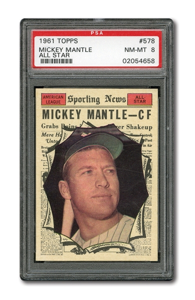1961 TOPPS #578 MICKEY MANTLE ALL-STAR PSA NM-MT 8