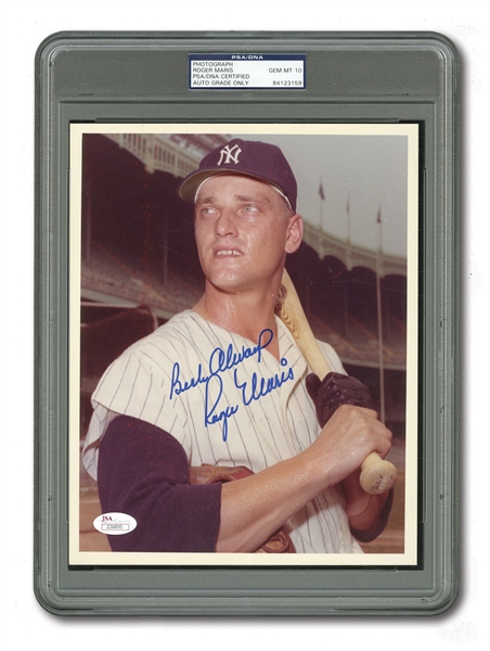 ROGER MARIS BEAUTIFULLY SIGNED AND INSCRIBED 8x10 PHOTO (PSA/DNA GEM MINT 10)