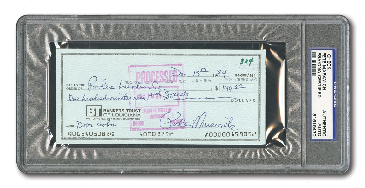 PETE MARAVICH SIGNED BANK CHECK (PSA/DNA AUTHENTIC)