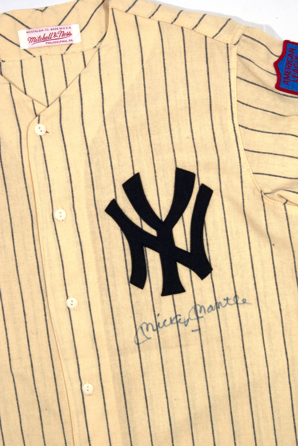 Mickey Mantle White New York Yankees Autographed Mitchell & Ness