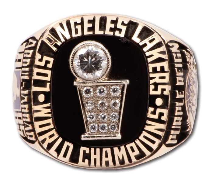1985 KAREEM ABDUL-JABBAR LOS ANGELES LAKERS WORLD CHAMPIONS 10K GOLD SALESMAN SAMPLE RING