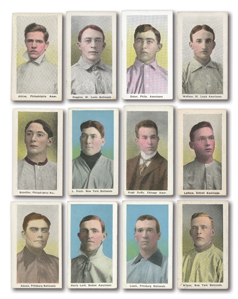 1910-11 M116 SPORTING LIFE LOT OF (32) DIFFERENT INCL. BAKER, DUFFY, HUGGINS & WALLACE (3 BLUE BACKGROUNDS)