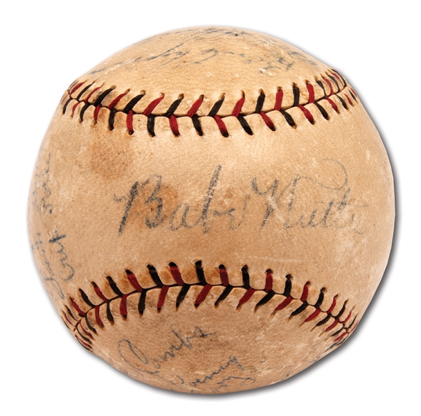 1930 NEW YORK YANKEES ONL (HEYDLER) TEAM SIGNED BASEBALL WITH 6 HOFERS INCL. RUTH & GEHRIG (WALTER ALSTON COLLECTION)