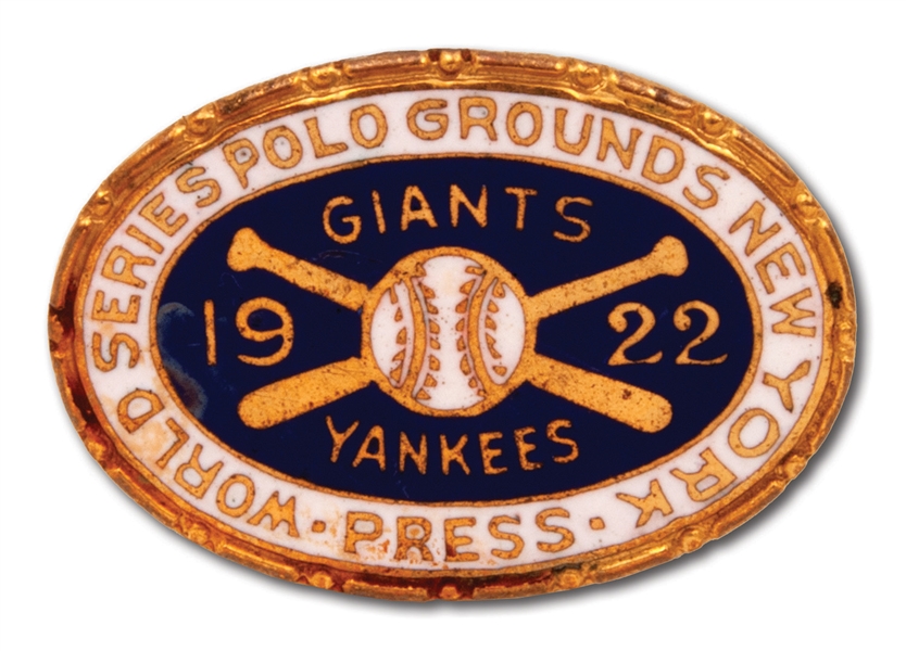 1922 WORLD SERIES PRESS PIN (NEW YORK GIANTS/YANKEES AT POLO GROUNDS) - ONLY ONE VERSION