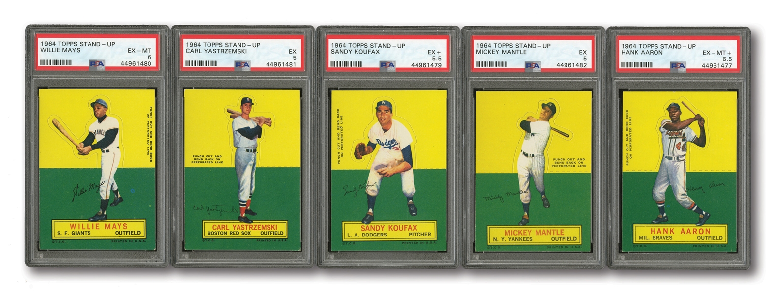 1964 TOPPS STAND-UP COMPLETE SET OF (77) WITH PSA GRADED MANTLE, MAYS, AARON, YAZ & KOUFAX