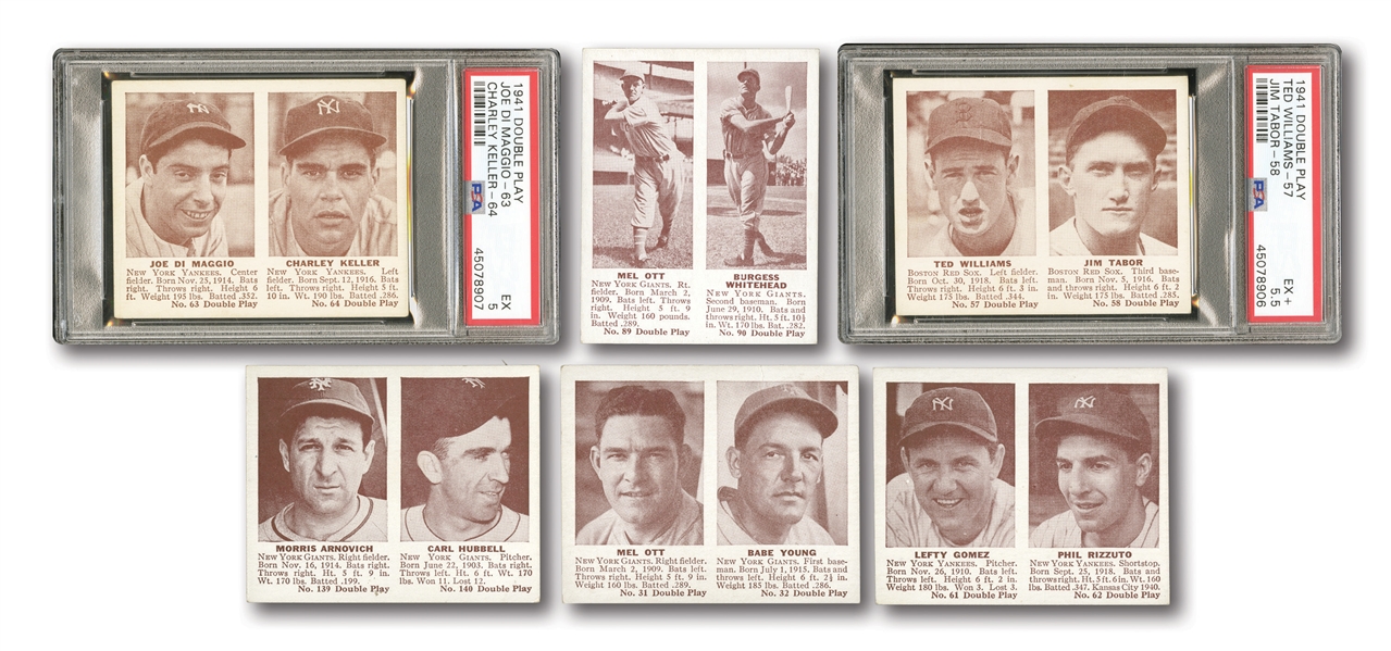1941 DOUBLE PLAY LOT OF (17) DIFFERENT INCL. JOE DIMAGGIO PSA EX 5, TED WILLIAMS PSA EX+ 5.5, MEL OTT (2), GOMEZ, RIZZUTO, APPLING & HUBBELL