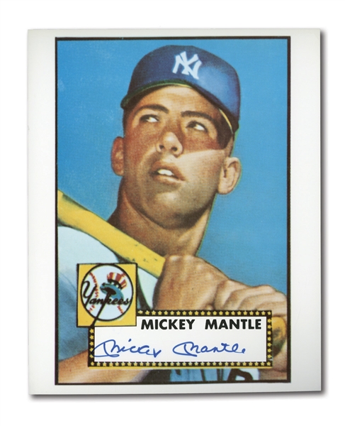 PAIR OF MICKEY MANTLE AUTOGRAPHED 1952 TOPPS CARD RENDERINGS