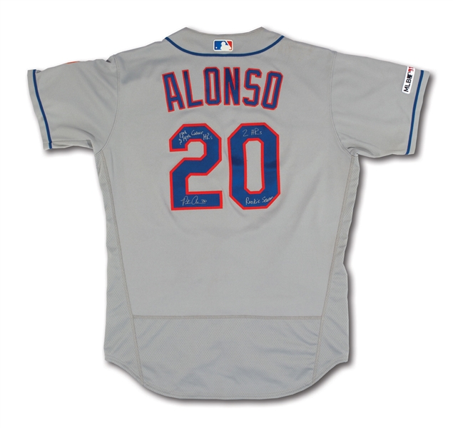 5/17/2019 PETE ALONSO SIGNED & INSCRIBED NEW YORK METS 2-HOMER GAME WORN ROAD JERSEY - NL ROY & ROOKIE RECORD 53-HR SEASON! (MLB AUTH.)