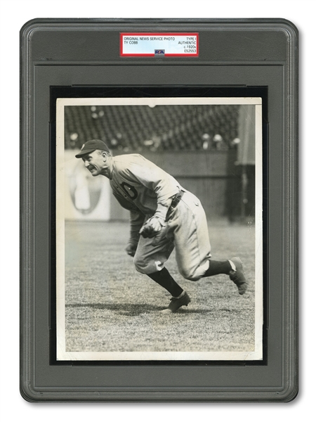 5/25/1920 TY COBB DETROIT TIGERS ORIGINAL WIRE PHOTOGRAPH TAKEN AT POLO GROUNDS AGAINST YANKEES (PSA/DNA TYPE I)