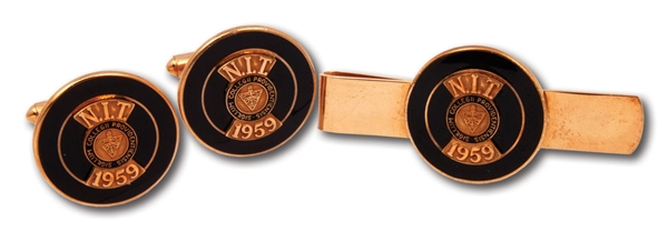 LENNY WILKENS 1959 N.I.T. CUFFLINKS AND TIE CLIP SET - SEMIFINALIST PROVIDENCE COLLEGE FRIARS (WILKENS LOA)