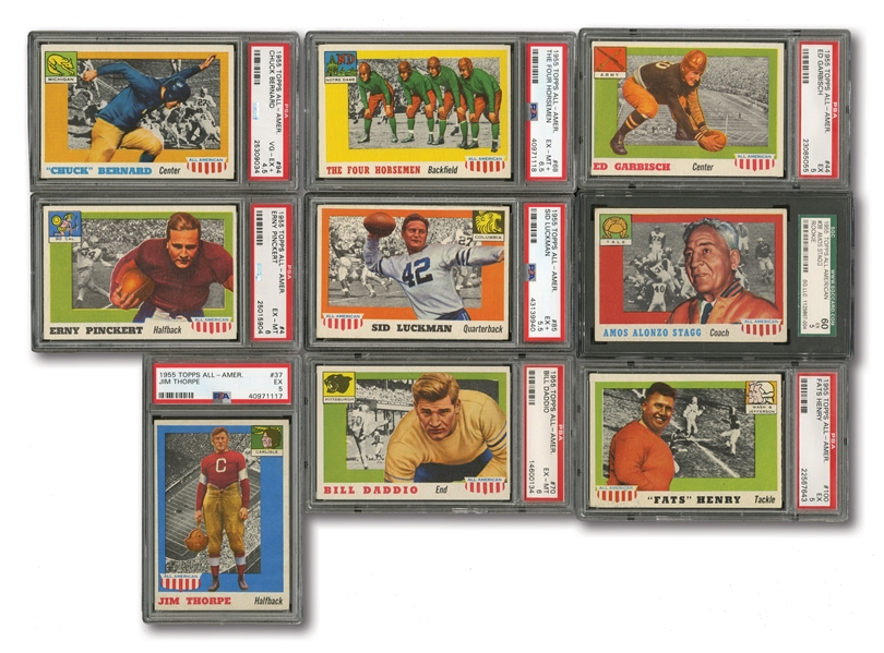 1955 TOPPS ALL-AMERICAN NEAR SET (83/100) WITH 17 PSA GRADED