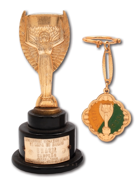 1958 BRAZIL WORLD CUP CHAMPIONS JULES RIMET MINI TROPHY AND 1958-1962 BRAZIL WORLD CUP CHAMPIONS CHARM