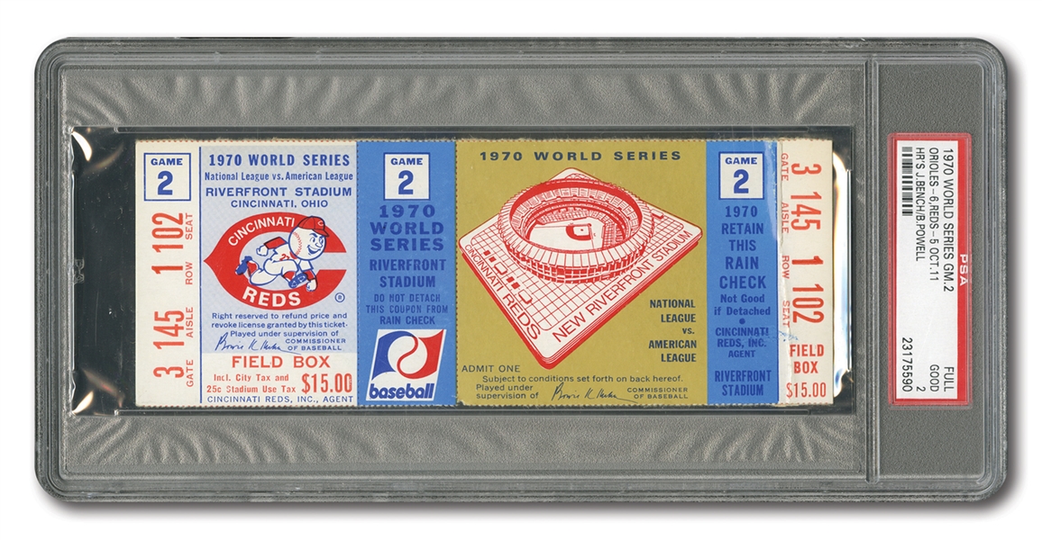 1970 WORLD SERIES (ORIOLES AT REDS) GAME 2 FULL TICKET - PSA GOOD 2
