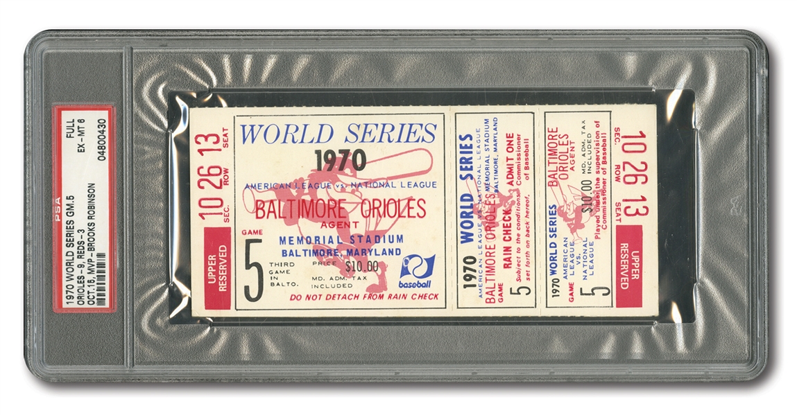 1970 WORLD SERIES (ORIOLES VS. REDS) GAME 5 FULL TICKET (OS CLINCH 2ND W.S. TITLE) - PSA EX-MT 6