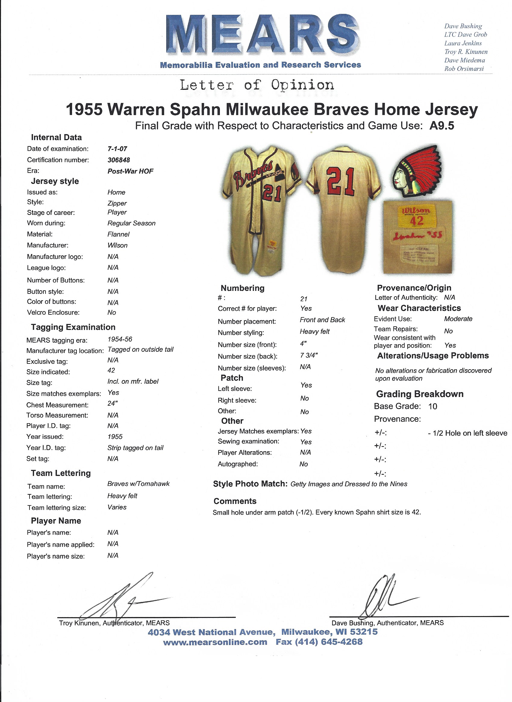 Warren Spahn Signed Authentic 1950's Milwaukee Braves Game Jersey With JSA  COA