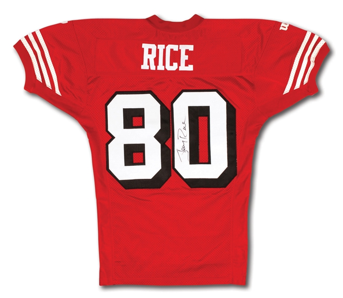 1994 JERRY RICE SIGNED SAN FRANCISCO 49ERS GAME WORN JERSEY FROM SUPER BOWL XXIX WINNING SEASON (RICE LOA, TEAMMATE PROVENANCE)