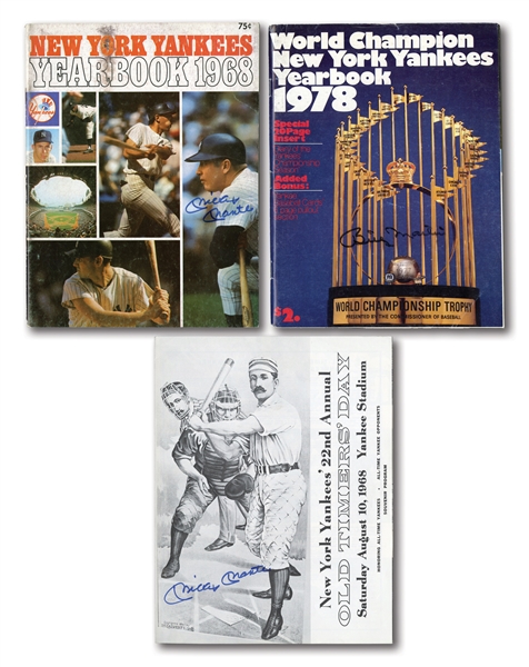 1968 N.Y. YANKEES YEARBOOK AND OLD TIMERS DAY PROGRAM EACH SIGNED BY MICKEY MANTLE PLUS 1978 YEARBOOK SIGNED BY BILLY MARTIN