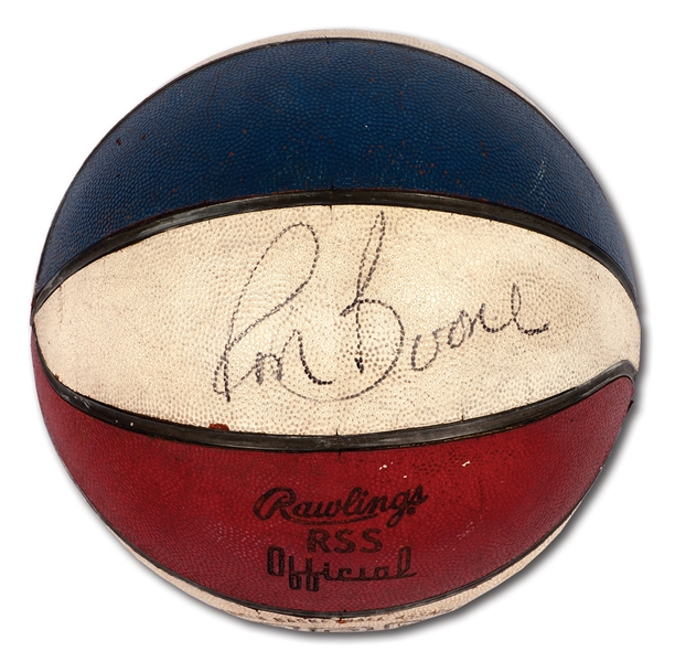 C. 1969-72 RON BOONE AUTOGRAPHED OFFICIAL RAWLINGS ABA (DOLPH) GAME USED BASKETBALL (BOONE LOA)