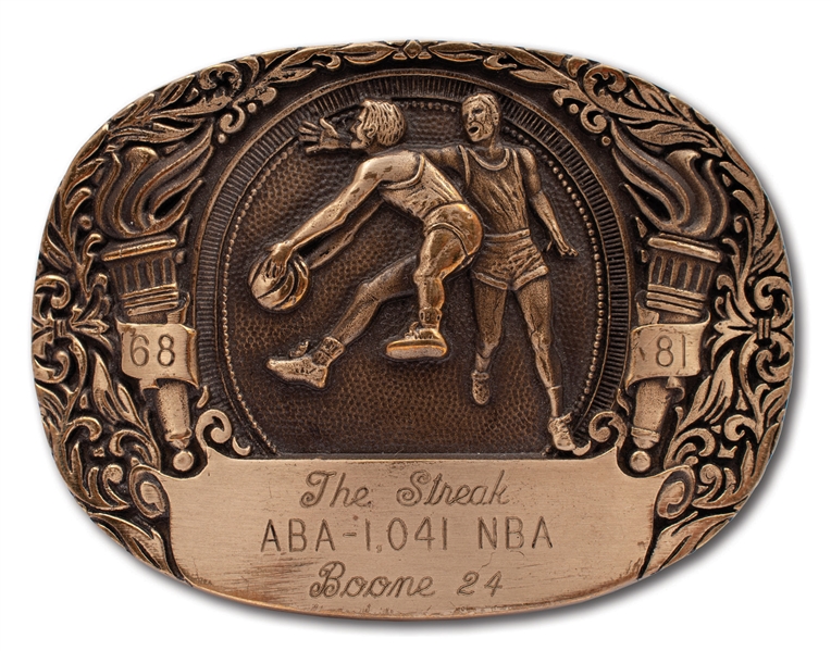 RON BOONES 1041 CONSECUTIVE GAMES "THE STREAK" BELT BUCKLE AWARDED BY UTAH JAZZ (BOONE LOA)