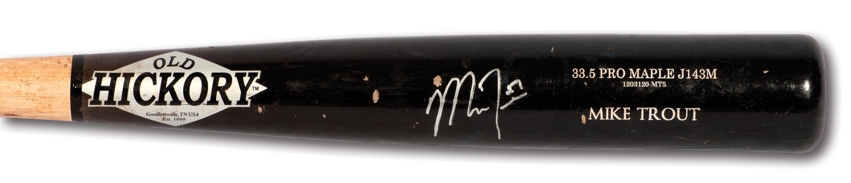 2012 MIKE TROUT SIGNED OLD HICKORY PRO MODEL J143M GAME USED BAT FROM A.L. ROOKIE OF THE YEAR SEASON (PSA/DNA GU 10)