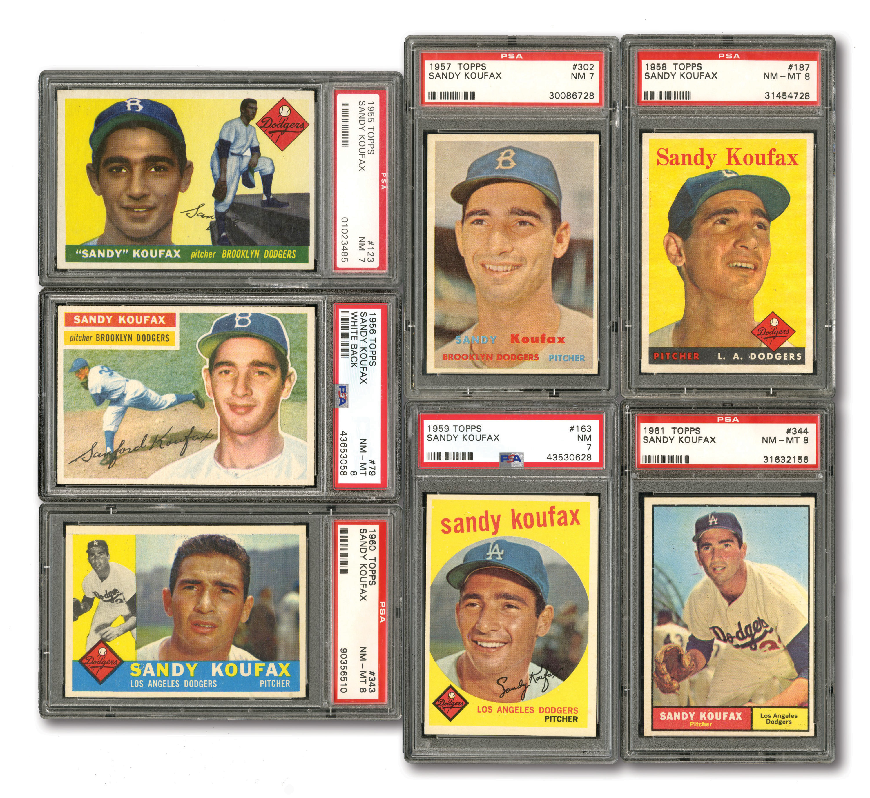 Lot Detail - SANDY KOUFAX 1955 THROUGH 1966 COMPLETE RUN OF (13) REGULAR  ISSUES (EVERY TOPPS PLUS '63 FLEER) - ALL PSA NM 7 TO MINT 9