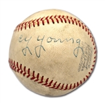 C. 1935-44 CY YOUNG SIGNED AMERICAN ASSOCIATION BASEBALL - DISPLAYS AS LOVELY SINGLE