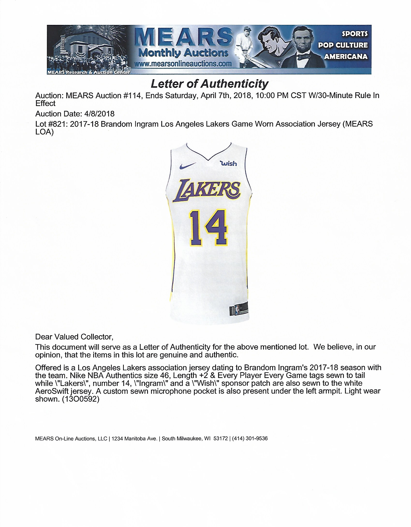 Brandon Ingram - Los Angeles Lakers - 2017-18 NBA Season - Game-Worn  Statement Edition Jersey