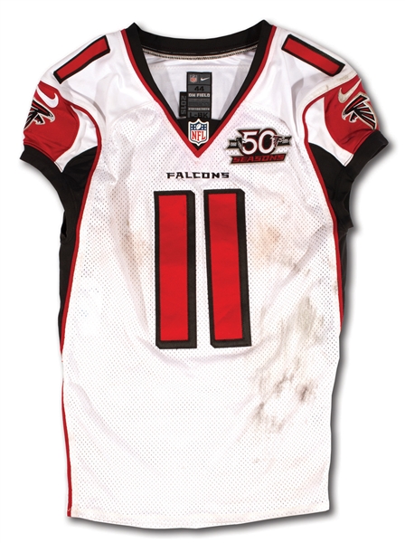 12/6/2015 JULIO JONES SIGNED & INSCRIBED ATLANTA FALCONS GAME WORN ROAD JERSEY - UNWASHED & EASILY PHOTO-MATCHED (MEARS A10)