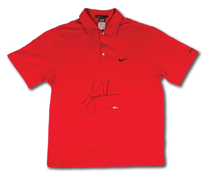 TIGER WOODS AUTOGRAPHED 2010 U.S. OPEN SUNDAY RED NIKE POLO SHIRT - LIMITED EDITION #2/100 (UDA COA)