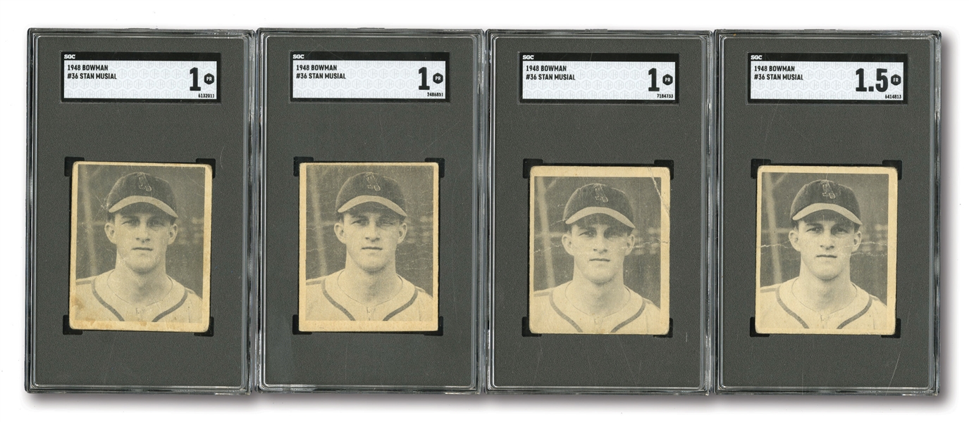 LOT OF (4) 1948 BOWMAN STAN MUSIAL #36 ROOKIE CARDS - ALL SGC GRADED