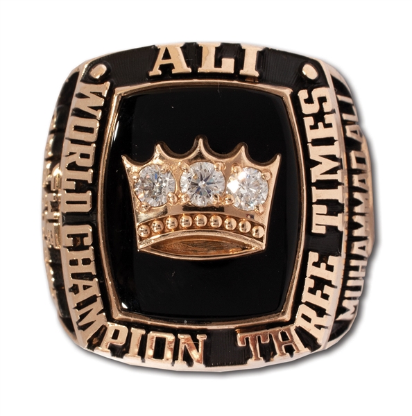 1978 MUHAMMAD ALI "THREE TIME WORLD CHAMPION" 10K GOLD RING (W/ DIAMONDS) PRESENTED TO TRAINING TEAM MEMBER