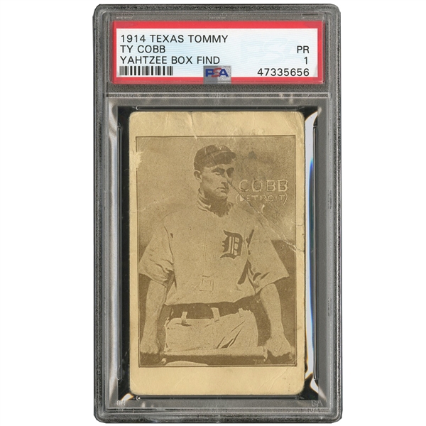 1914 TEXAS TOMMY E224 TY COBB (TYPE 1) PSA PR 1 - ONLY ONE KNOWN! THE RAREST COBB IN THE HOBBY! (YAHTZEE BOX FIND)
