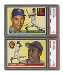 1955 TOPPS #2 TED WILLIAMS (PSA EX 5) AND #47 HANK AARON (PSA VG-EX 4)