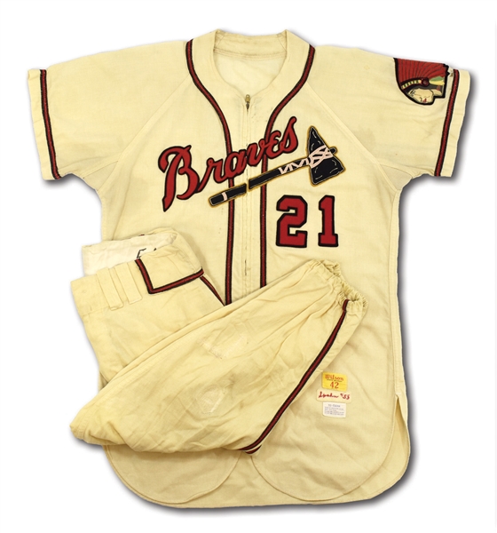 1955 WARREN SPAHN MILWAUKEE BRAVES GAME WORN HOME JERSEY PLUS PAIR OF BRAVES PANTS FROM SAME ERA (SGC "SUPERIOR", MEARS A9.5)