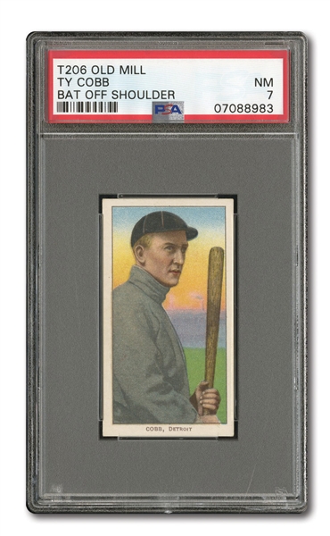 1909-11 T206 OLD MILL TY COBB (BAT OFF SHOULDER) PSA NM 7 - POP ONE, ONLY TWO HIGHER