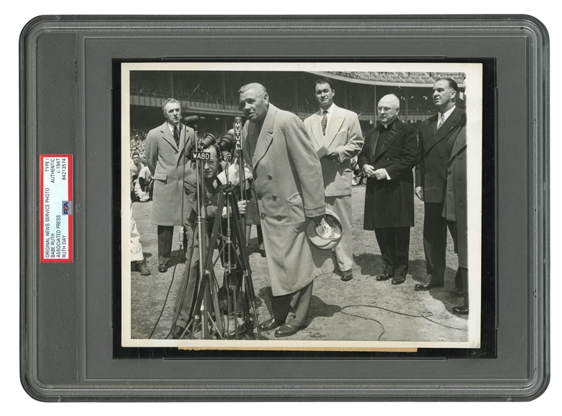 APRIL 27, 1947 "BABE RUTH DAY" ORIGINAL AP WIRE PHOTO (PSA/DNA TYPE I)